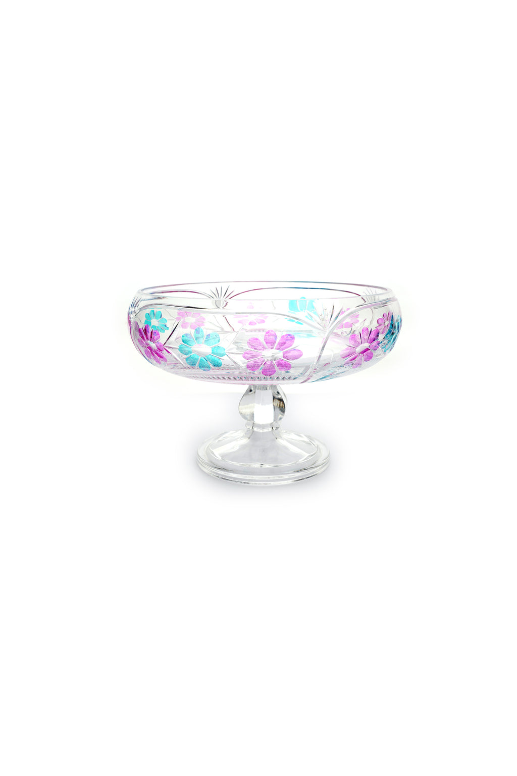 El Yapımı Kristal Dekoratif Papatya Desenli Ayaklı 28cm Lüks Meyvelik