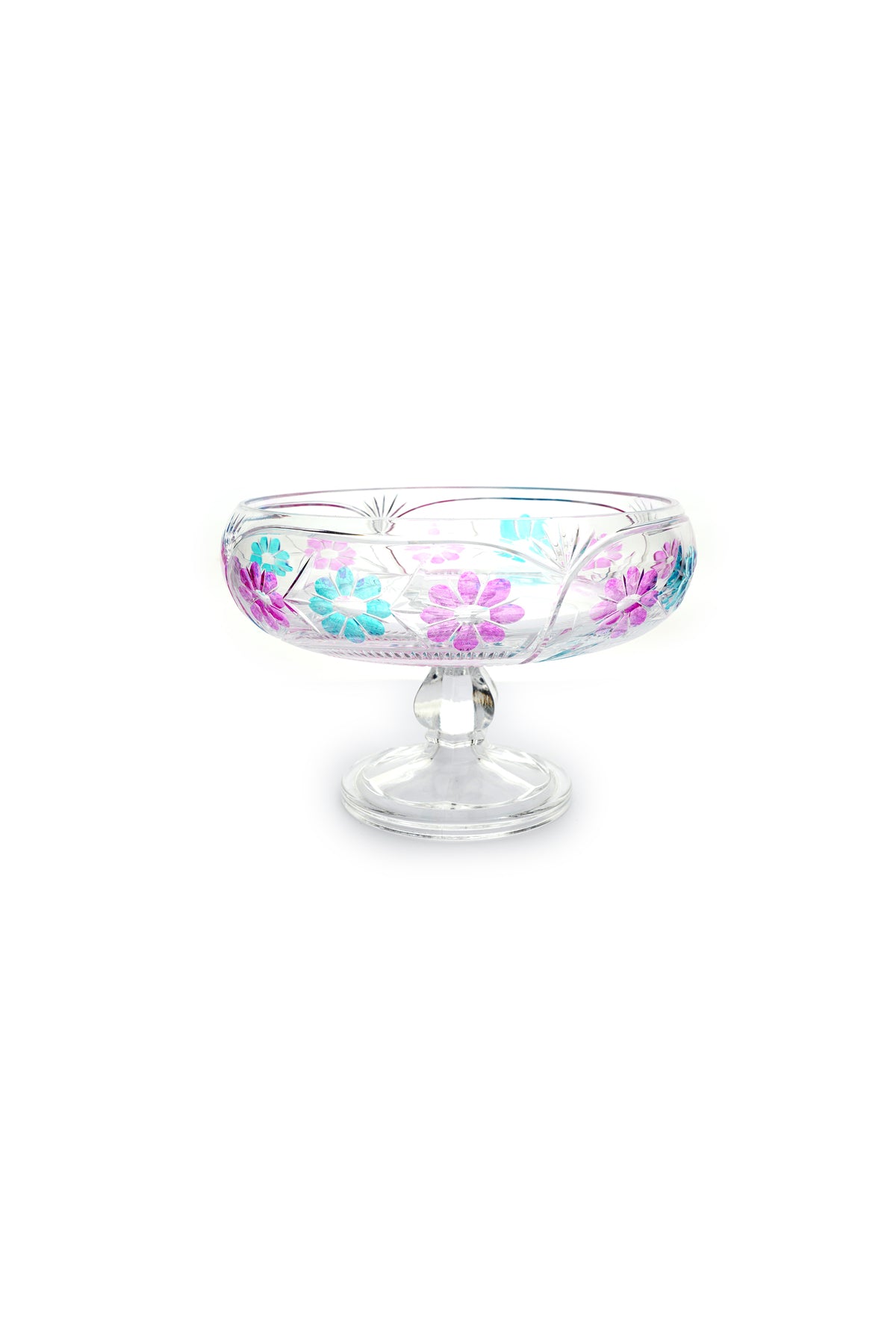 El Yapımı Kristal Dekoratif Papatya Desenli Ayaklı 28cm Lüks Meyvelik