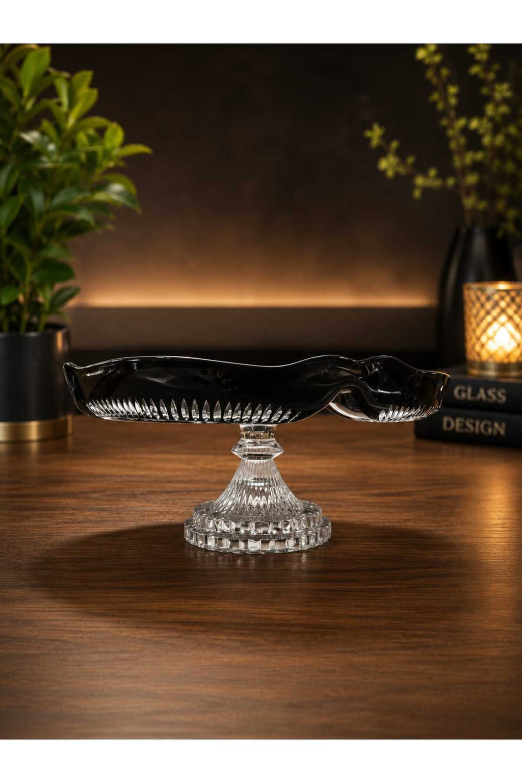 El Yapımı Kristal Dekoratif Kahvaltılık Çerezlik Servis Tabağı Ayaklı