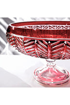 El Yapımı Kristal Dekoratif 28cm Kesme Kristal Paris Kırmızı Ayaklı Kase Milas Desen