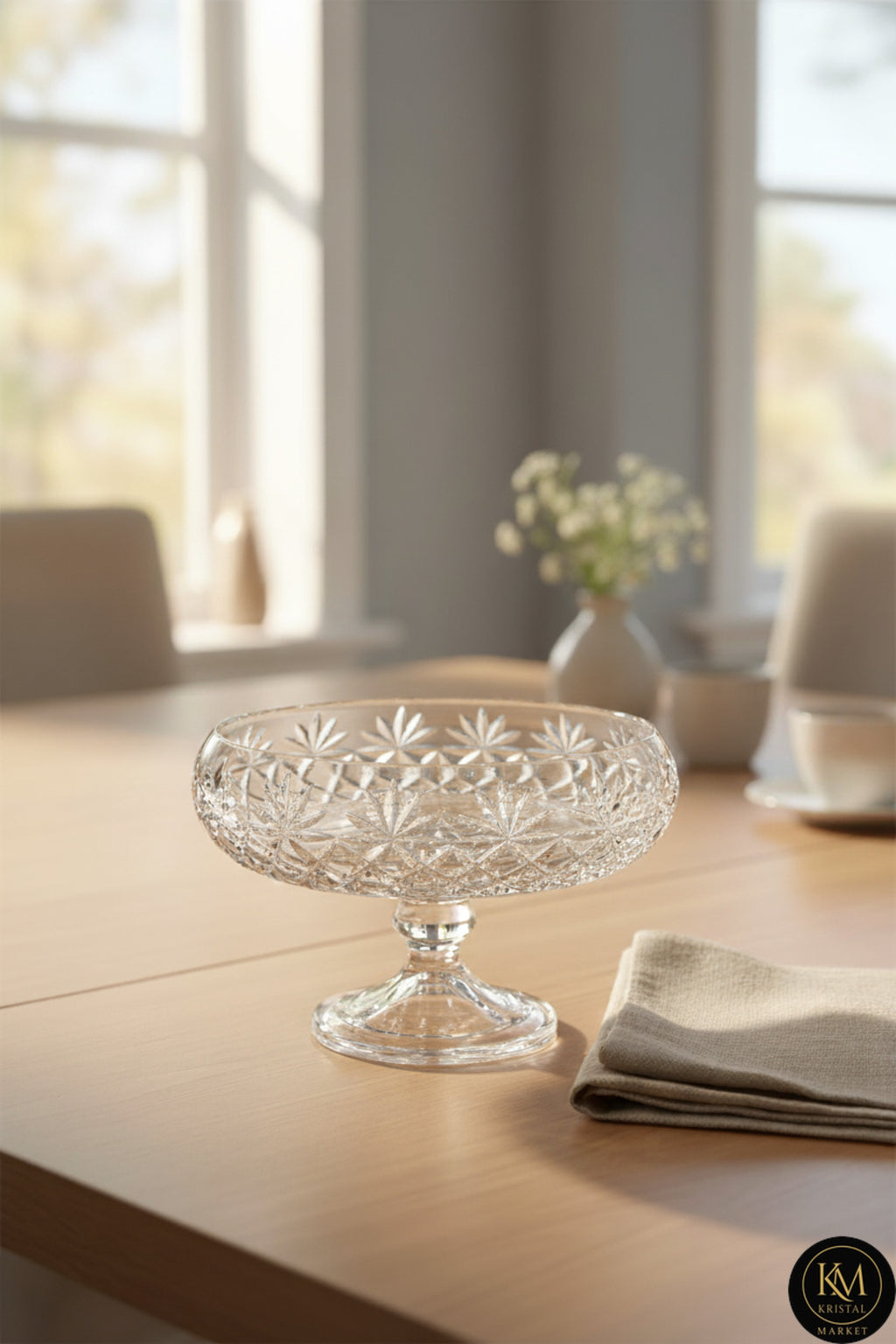 El Yapımı Kristal Dekoratif Palm Desenli 28 Cm Sunumluk Kase