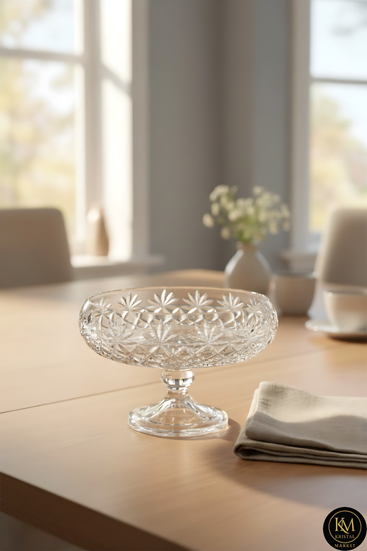 El Yapımı Kristal Dekoratif Palm Desenli 28 Cm Sunumluk Kase