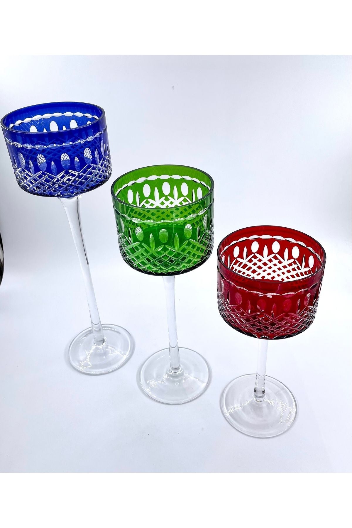 El Yapımı Kristal Dekoratif 3’lü Kristal Renkli Mumluk