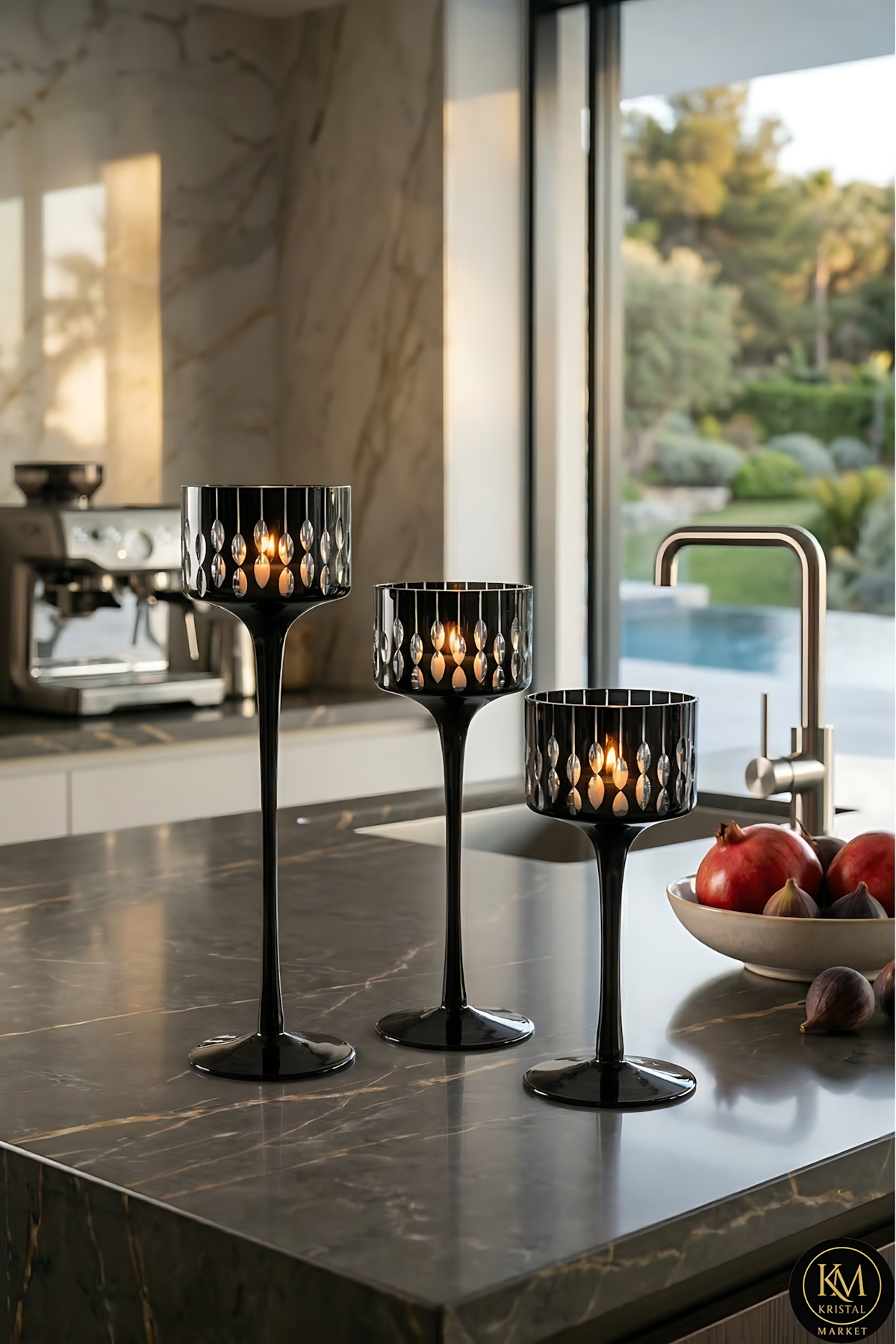El Yapımı Kristal Dekoratif Damla Desen Mumluk Set 3'lü