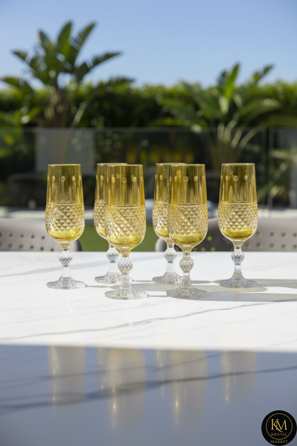 El Yapımı Kristal Dekoratif Işçiliği Kahve Yanı Su Bardağı Royal Flüt Bohemia 6'lı Set
