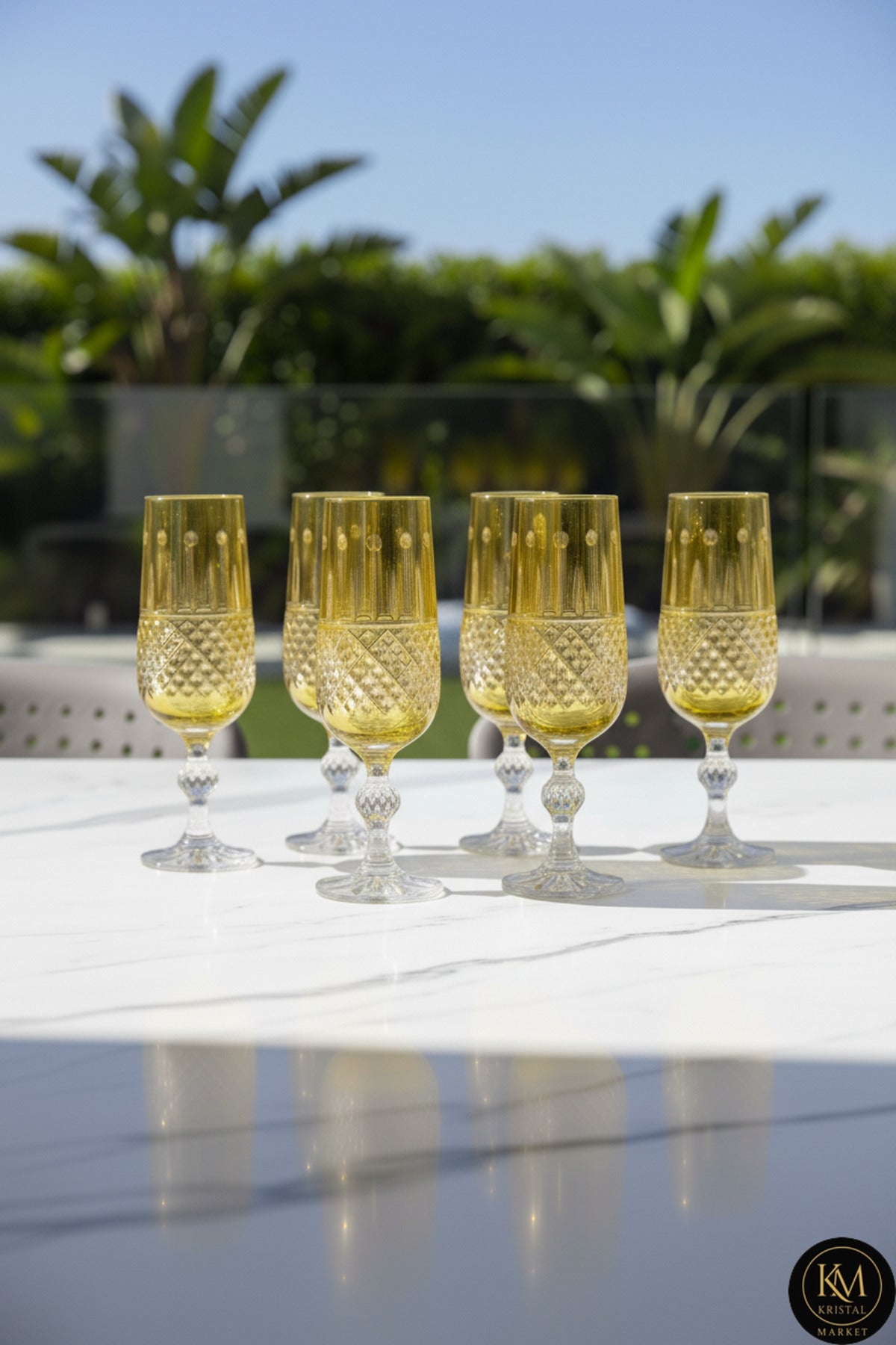 El Yapımı Kristal Dekoratif Işçiliği Kahve Yanı Su Bardağı Royal Flüt Bohemia 6'lı Set