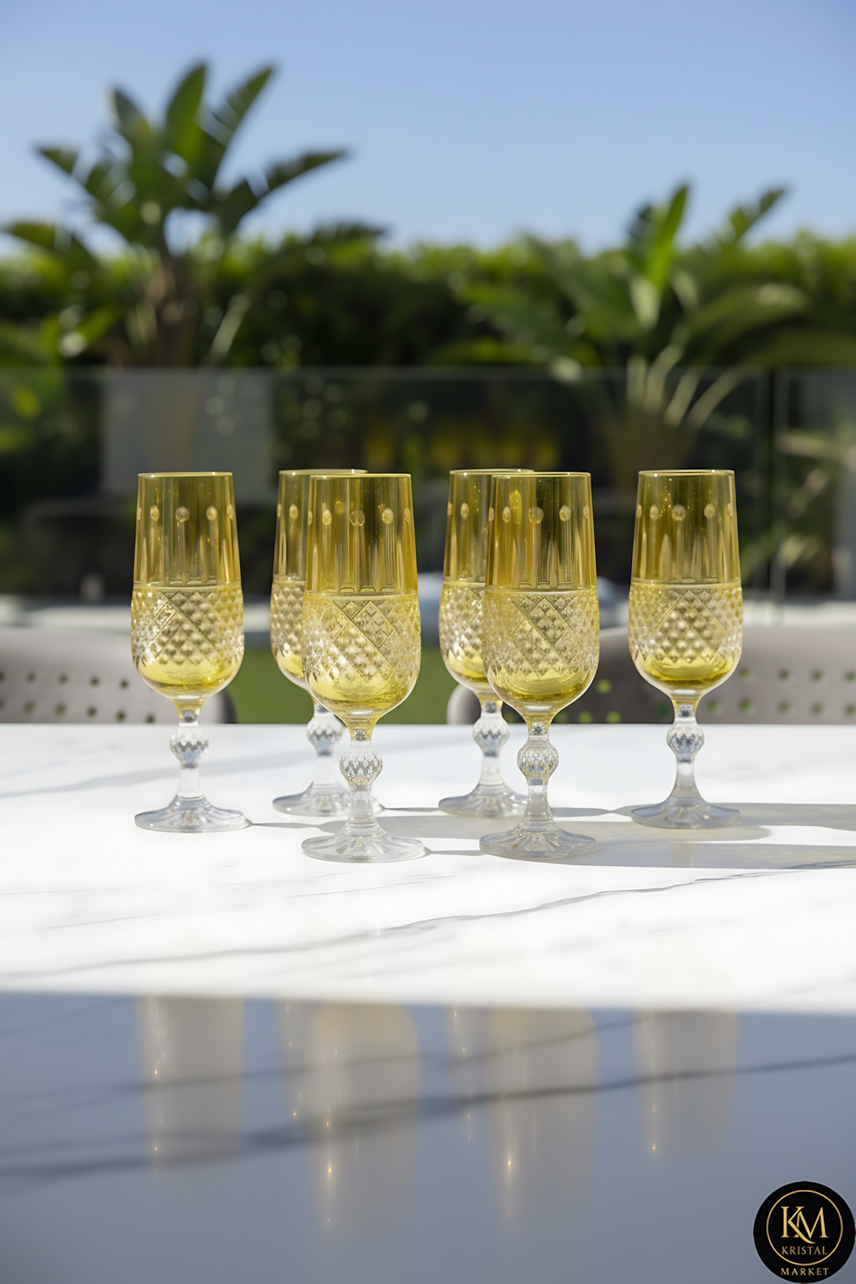 El Yapımı Kristal Dekoratif Işçiliği Kahve Yanı Su Bardağı Royal Flüt Bohemia 6'lı Set