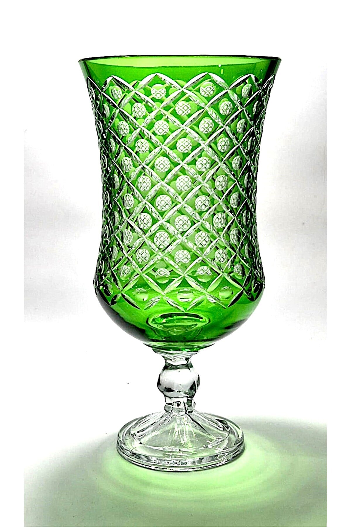 El Yapımı Kristal Dekoratif Desenli Lüks Saray Yeşil Vazo