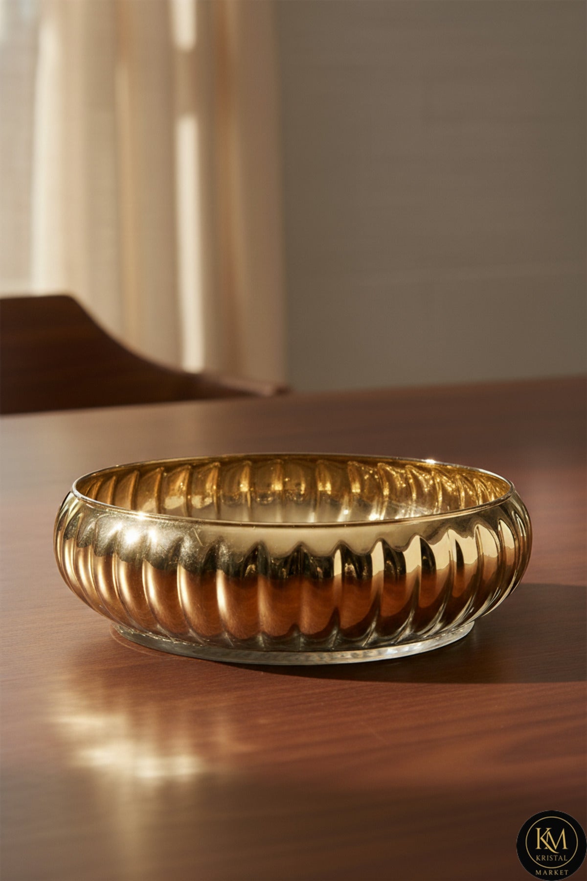 El Yapımı Kristal Dekoratif Titanyum Kaplama Gold Sunumluk Meyvelik Kase