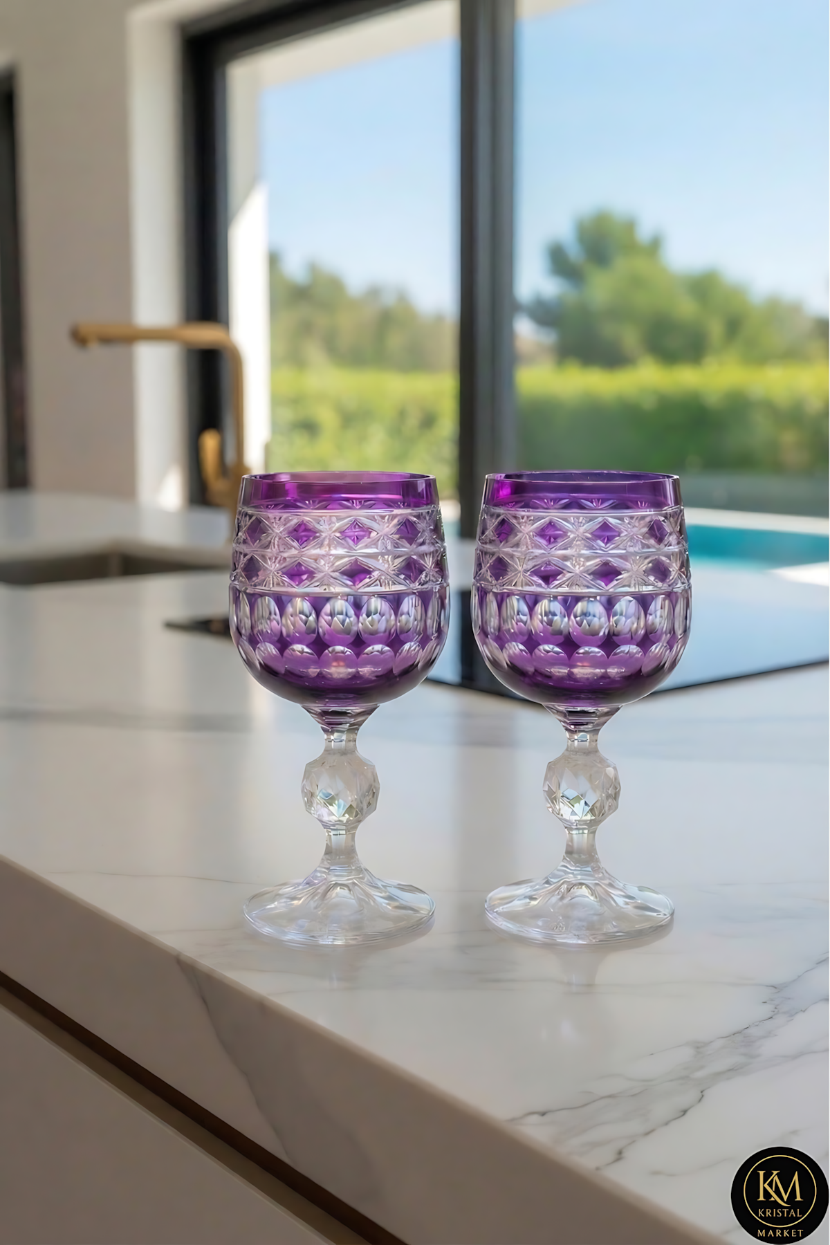 El Yapımı Kristal Dekoratif Bohemia Crystal Haven Desen Özel Tasarım Avangart Bardak Seti 6'lı
