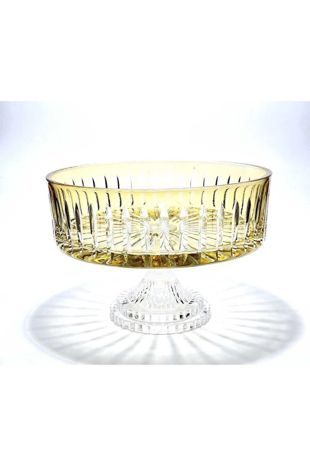El Yapımı Kristal Dekoratif Sofra Kase Sunumluk Meyvelik 25cm Vertical Desen