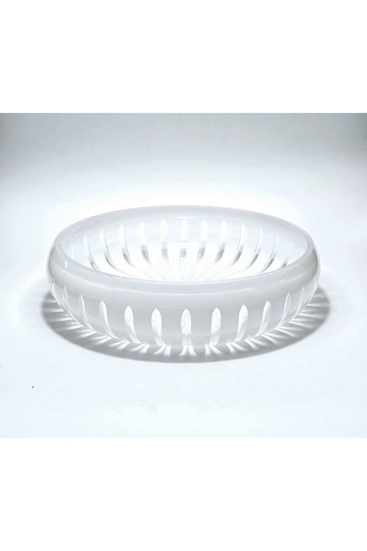 El Yapımı Kristal Dekoratif Vertical Desen 28 Cm Sunumluk Sofra Sunum Kasesi