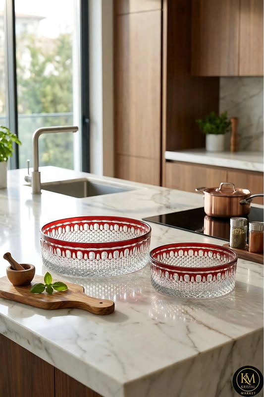 El Yapımı Kristal Dekoratif Royal Desen Lüks Meyvelik Sunumluk 25-19cm