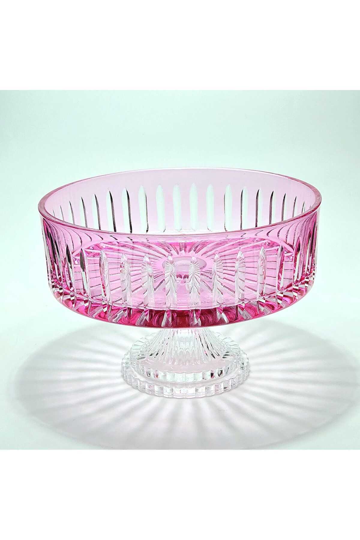 El Yapımı Kristal Dekoratif Sofra Kase Sunumluk Meyvelik 25cm Vertical Desen