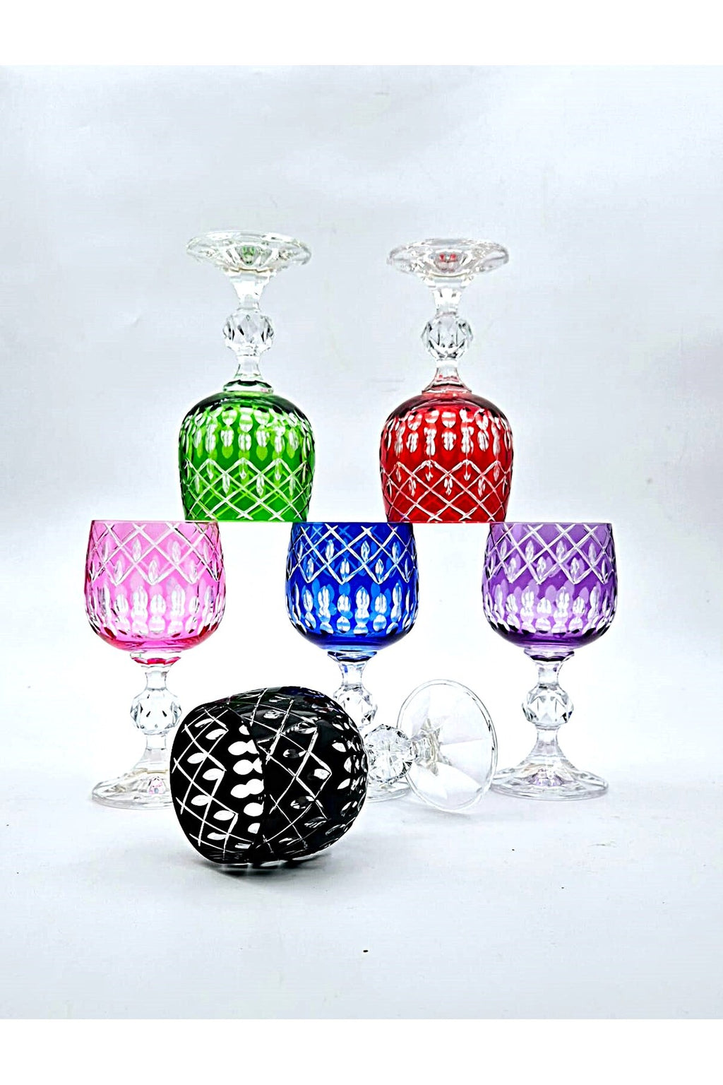 El Yapımı Kristal Dekoratif Bohemia Kristal Kahve Yanı Su Kadehi 6'lı 150ml Milas Desen