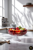 El Yapımı Kristal Dekoratif 28cm Kesme Kristal Paris Kırmızı Ayaklı Kase Milas Desen