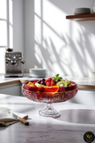 El Yapımı Kristal Dekoratif 28cm Kesme Kristal Paris Kırmızı Ayaklı Kase Milas Desen