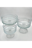 El Yapımı Kristal Dekoratif Karizma Desenli Şeffaf 25-19-16 Cm Sunumluk Ayaklı Kase Set 3'lü