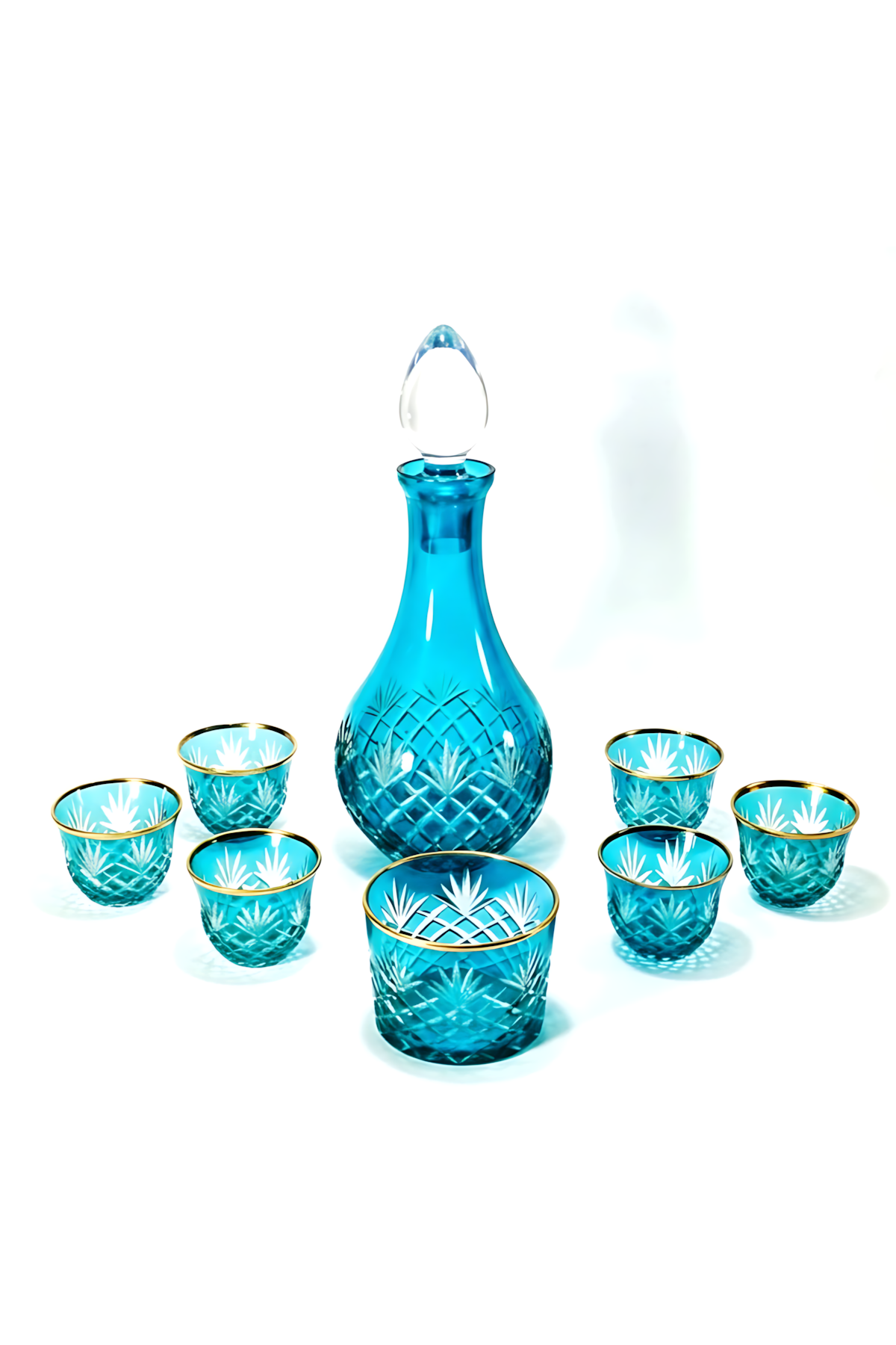 El Yapımı Kristal Dekoratif Zemzem Mıra Takımı Kesme Kristal El İşçiliği Püskül Desen Varaklı