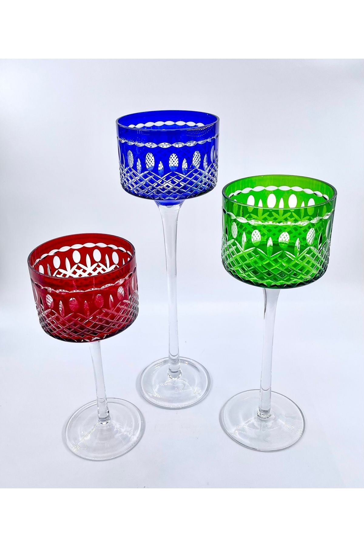 El Yapımı Kristal Dekoratif 3’lü Kristal Renkli Mumluk