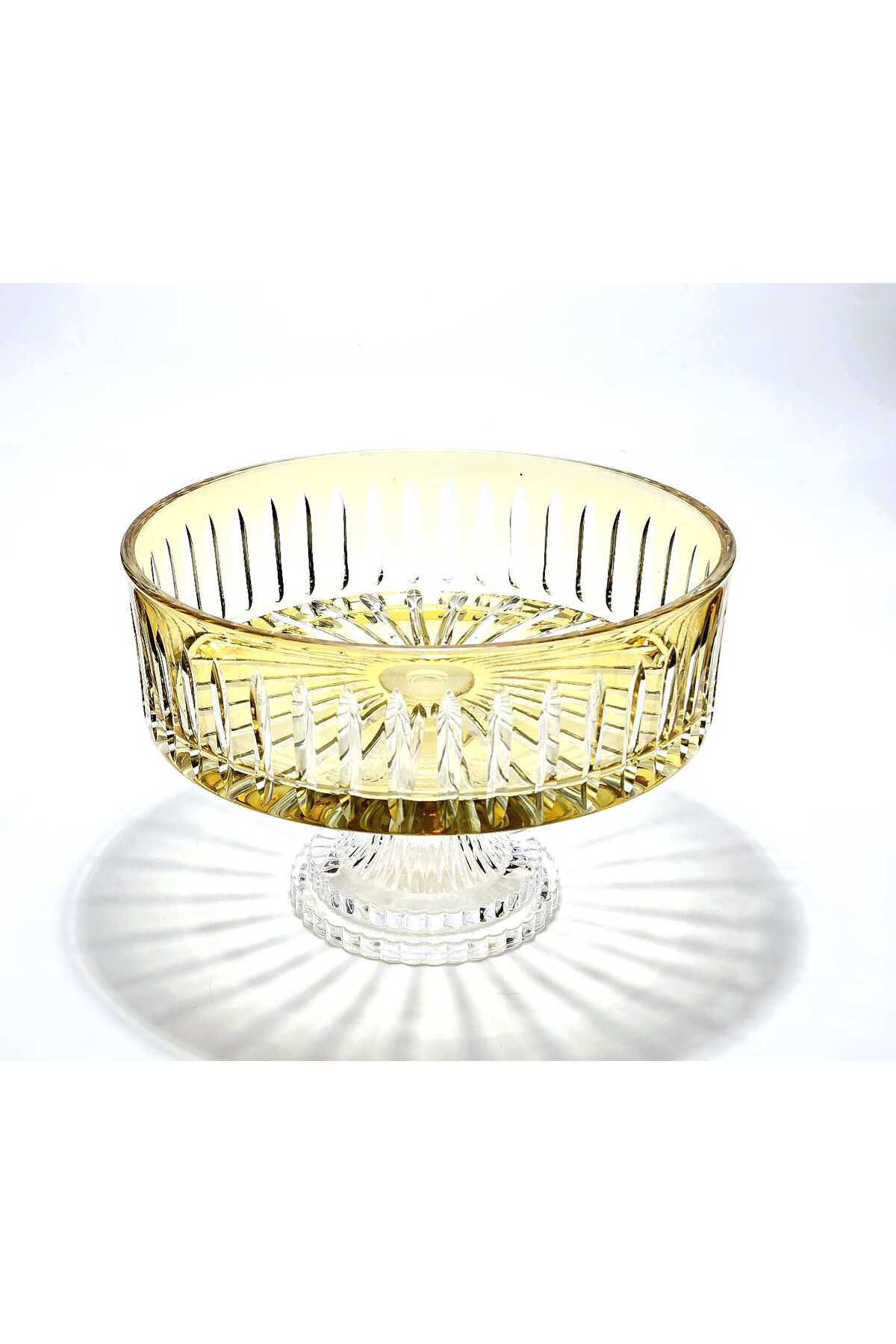 El Yapımı Kristal Dekoratif Sofra Kase Sunumluk Meyvelik 25cm Vertical Desen