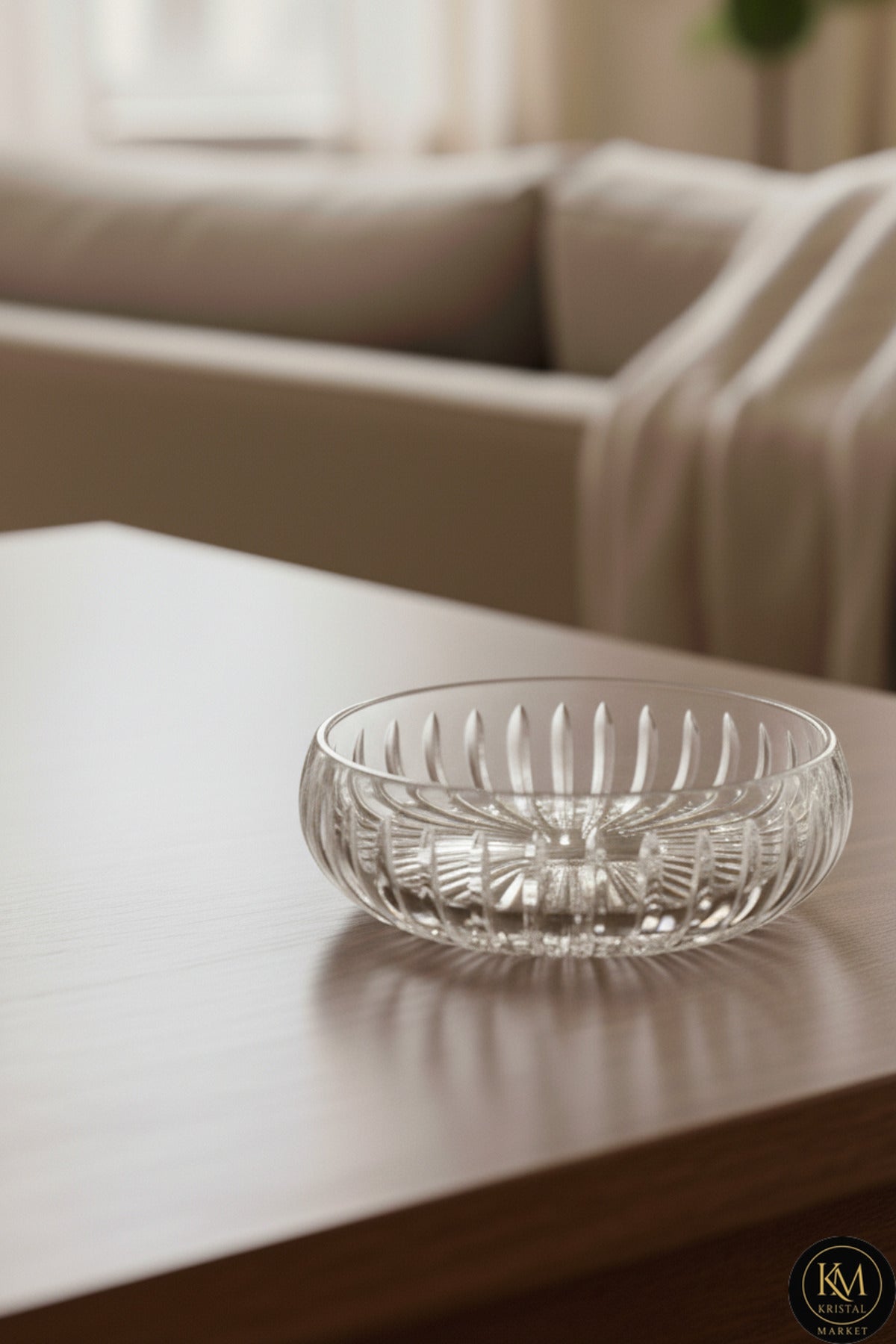 El Yapımı Kristal Dekoratif 28 Cm Özel Yapım Dik Kesme Kristal Kase