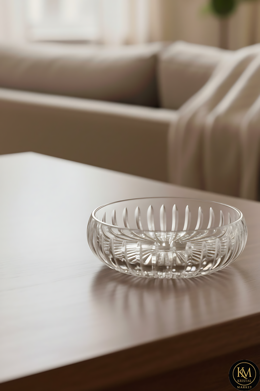 El Yapımı Kristal Dekoratif 28 Cm Özel Yapım Dik Kesme Kristal Kase