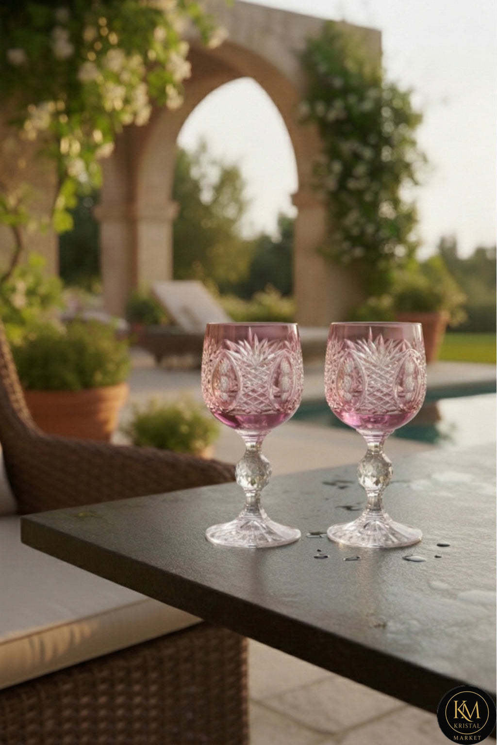 El Yapımı Kristal Dekoratif Bohemia Kristal 6 Parça Ananas Desenli Kristal Ayaklı Bardak 150ml