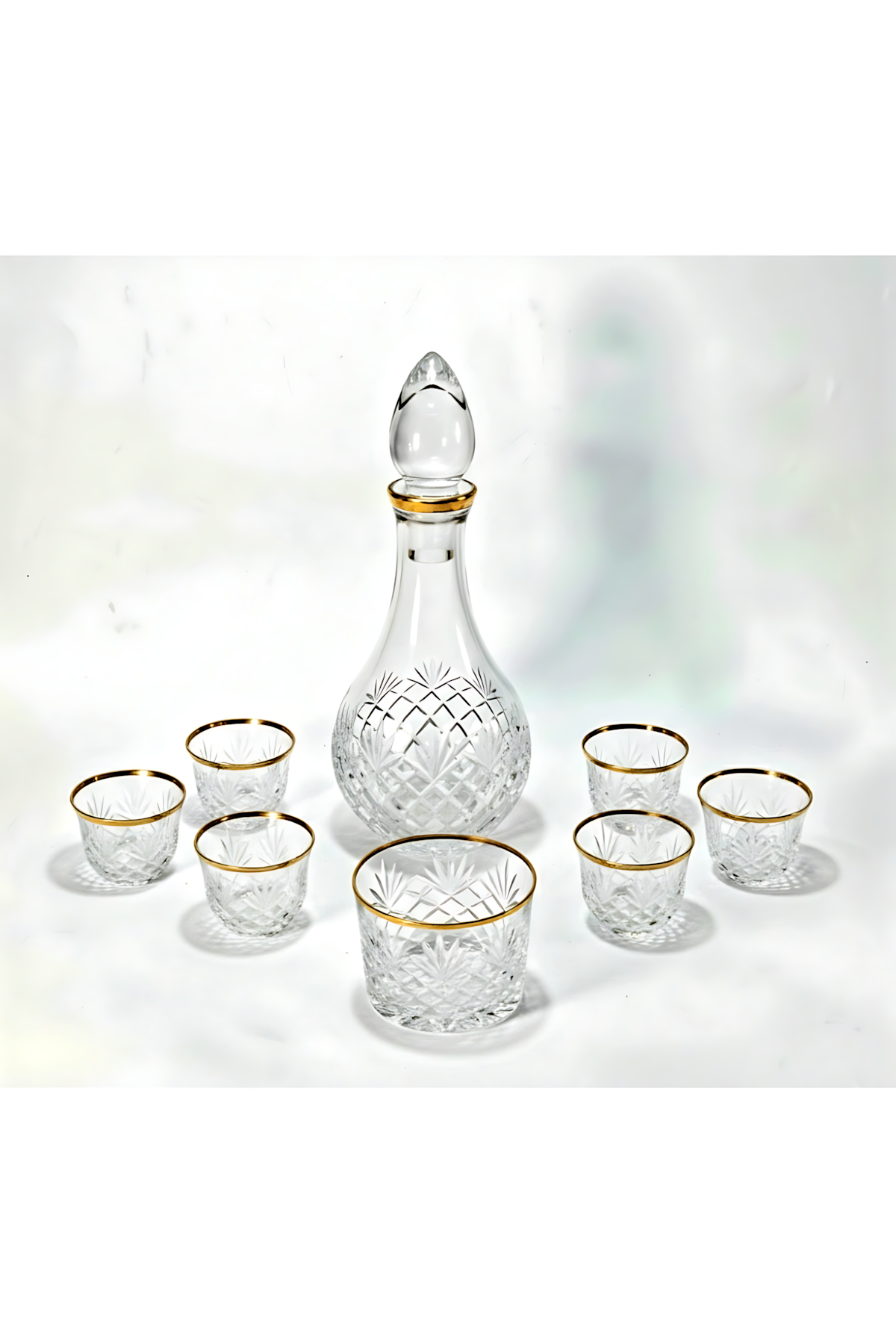El Yapımı Kristal Dekoratif Zemzem Mıra Takımı Kesme Kristal El İşçiliği Püskül Desen Varaklı