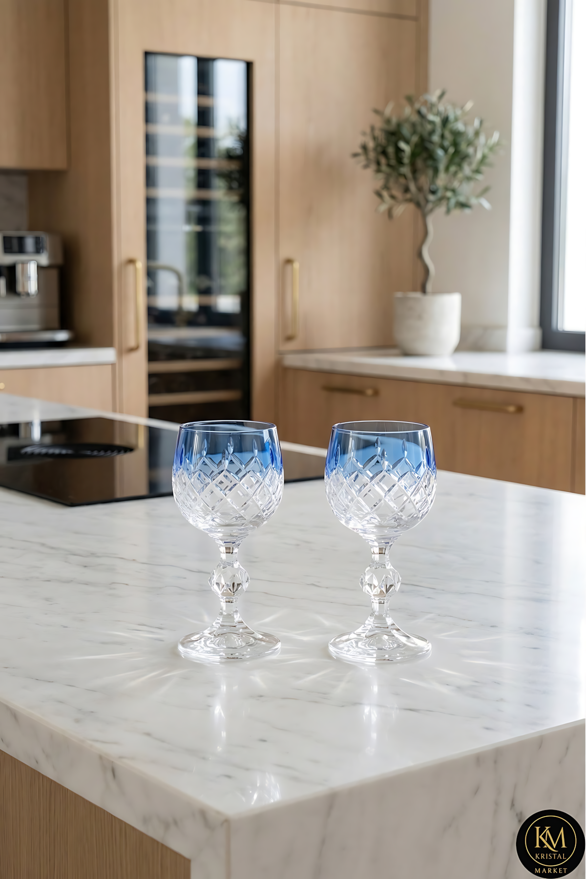 El Yapımı Kristal Dekoratif Renkli Bohemia Kristal Damla Lüks Ayaklı Kadeh Kahve Yanı Su Bardağı 150ml