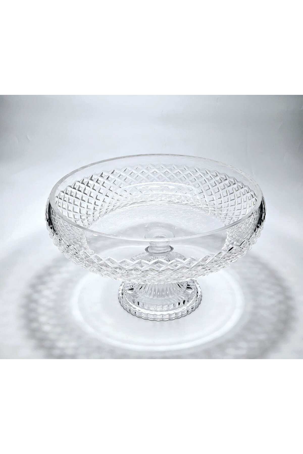 El Yapımı Kristal Dekoratif 28cm Karizma Ayaklı Meyvelik Sunumluk Lüks Kesme Kristal