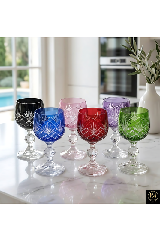 El Yapımı Kristal Dekoratif Bohemia Kristal Püskül Ananas Lüks Desen 6'lı Kristal Kahve Yanı Su Bardağı