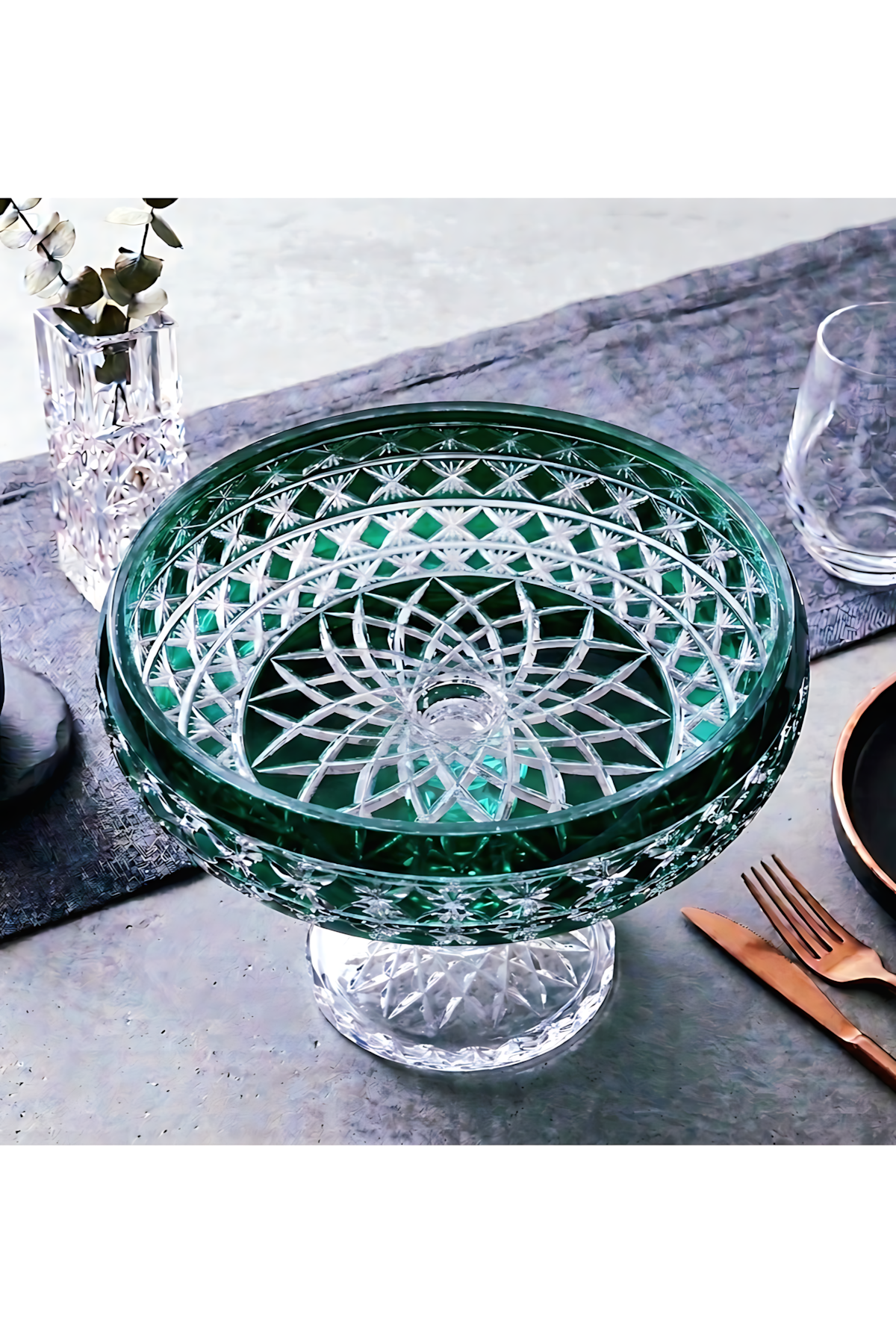 El Yapımı Kristal Dekoratif Desenli Ameteist 28cm Sofra Sunum Kasesi