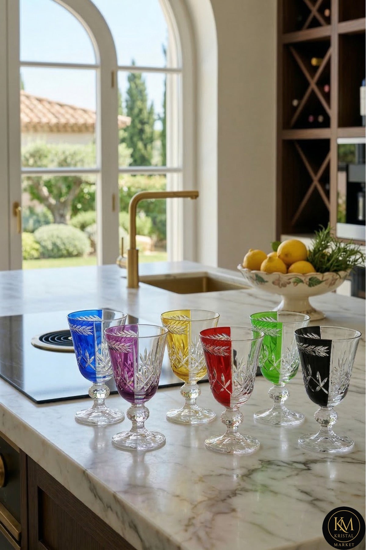 El Yapımı Kristal Dekoratif 6'lı Kesme Kristal El İşçiği Lüks Meşrubat Bardağı 200ml