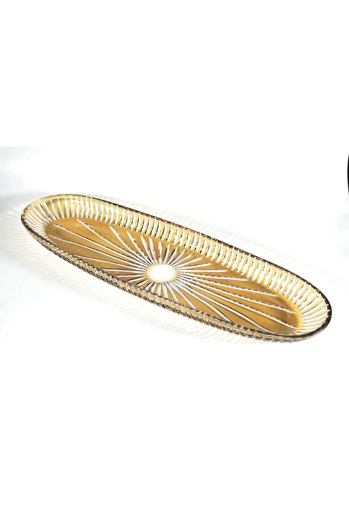 El Yapımı Kristal Dekoratif 50 Cm Büyük Kayık Sunumluk Vertical Desen