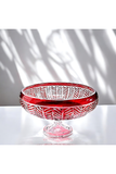 El Yapımı Kristal Dekoratif 28cm Kesme Kristal Paris Kırmızı Ayaklı Kase Milas Desen