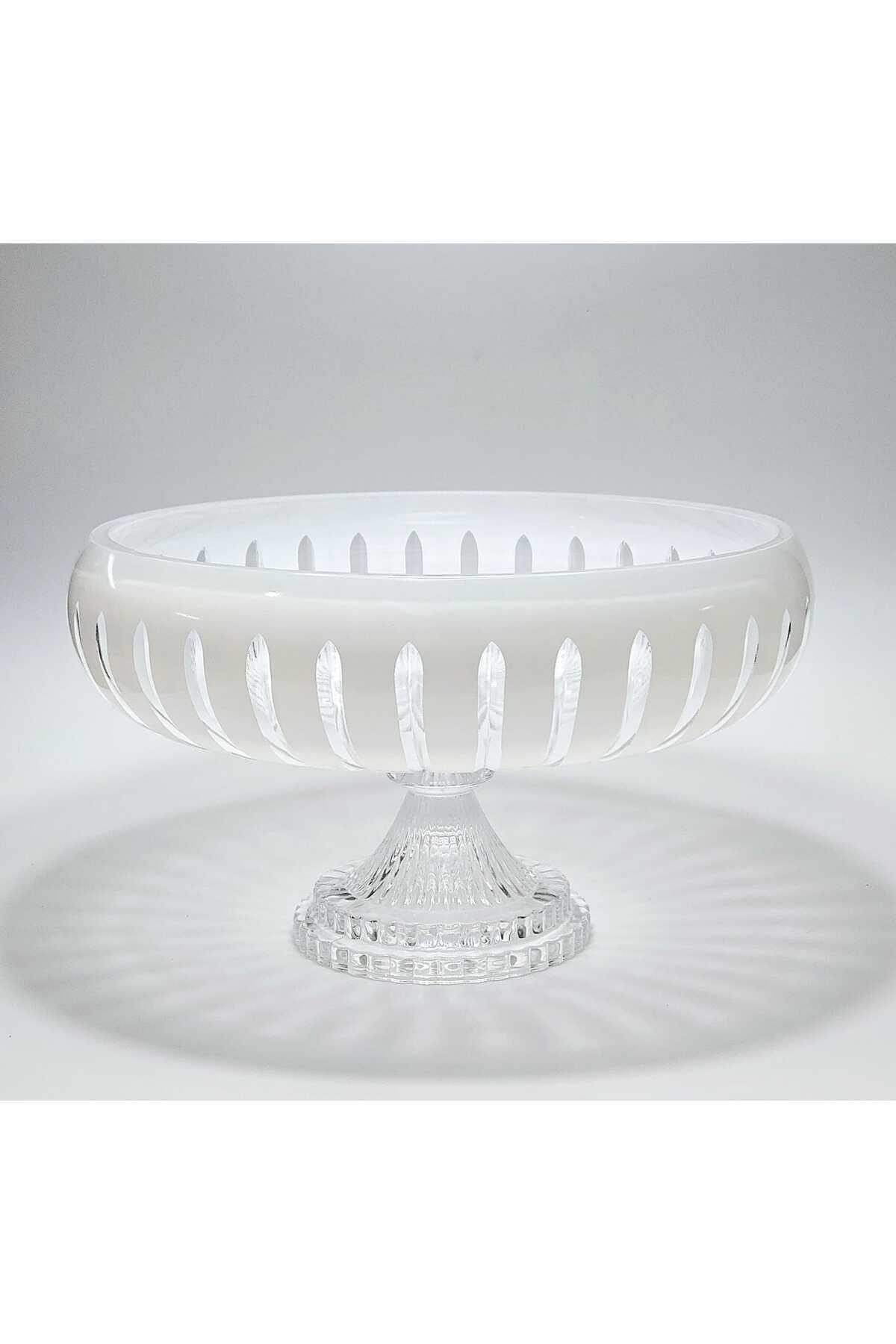 El Yapımı Kristal Dekoratif Vertical Desen 28 Cm Sunumluk Ayaklı Sofra Sunum Kasesi