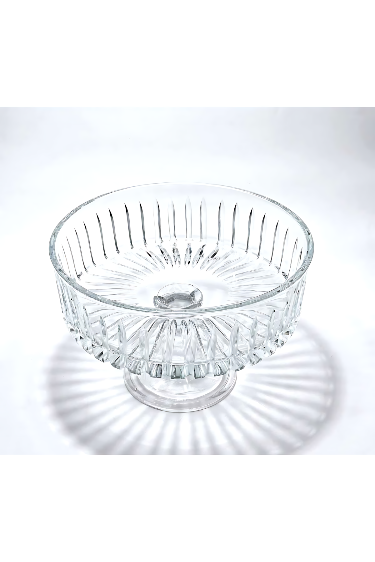 El Yapımı Kristal Dekoratif Sofra Kase Sunumluk Meyvelik 25cm Vertical Desen