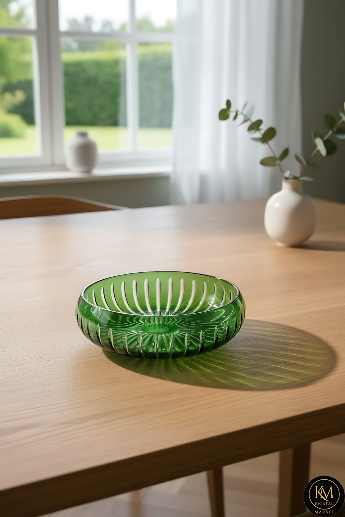 El Yapımı Kristal Dekoratif Vertical Desen 28 Cm Sunumluk Sofra Sunum Kasesi
