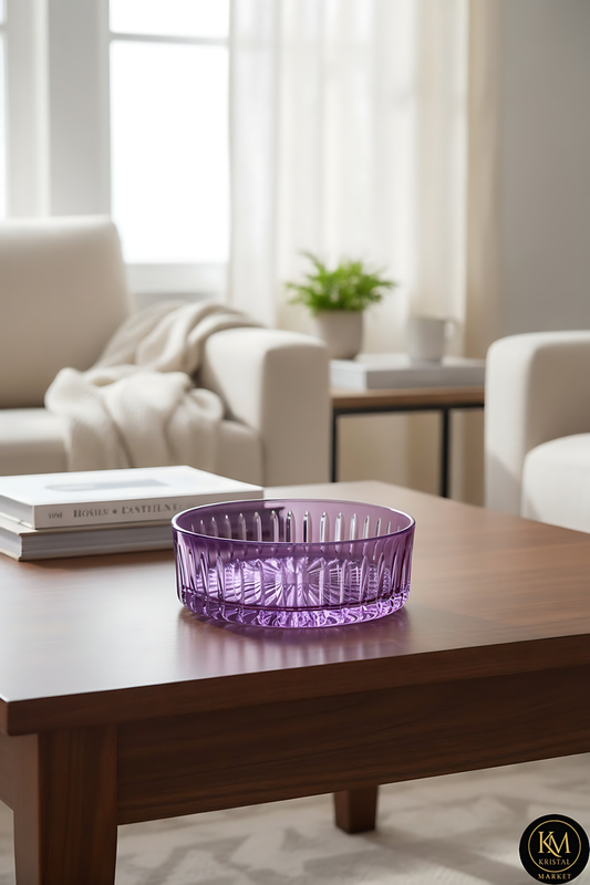 El Yapımı Kristal Dekoratif 25cm Kristal Kesme Sofra Kasesi Meyvelik 25cm