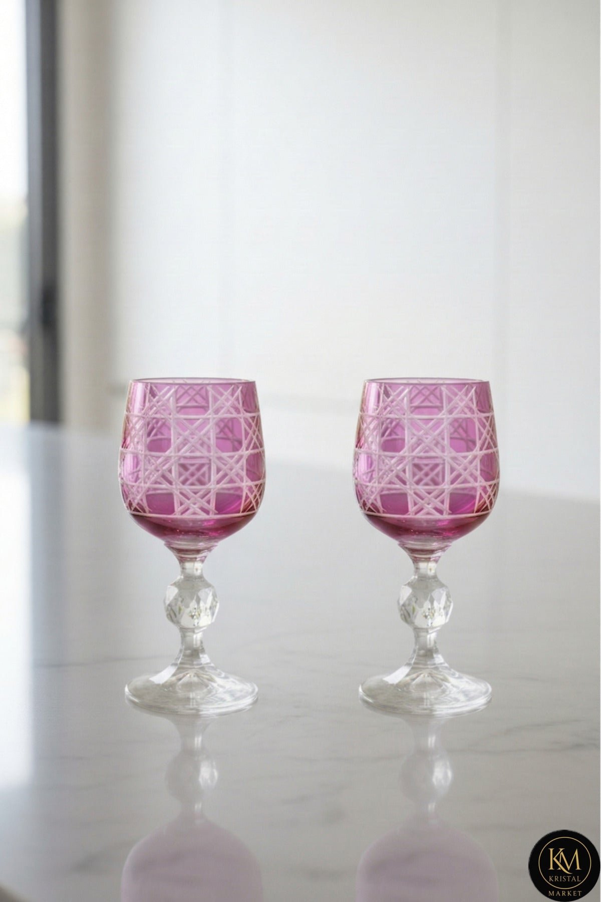 El Yapımı Kristal Dekoratif Bohemia Renkli Lüks Kristal Ayaklı Kadeh Kahve Yanı Su Bardağı 150ml Petek