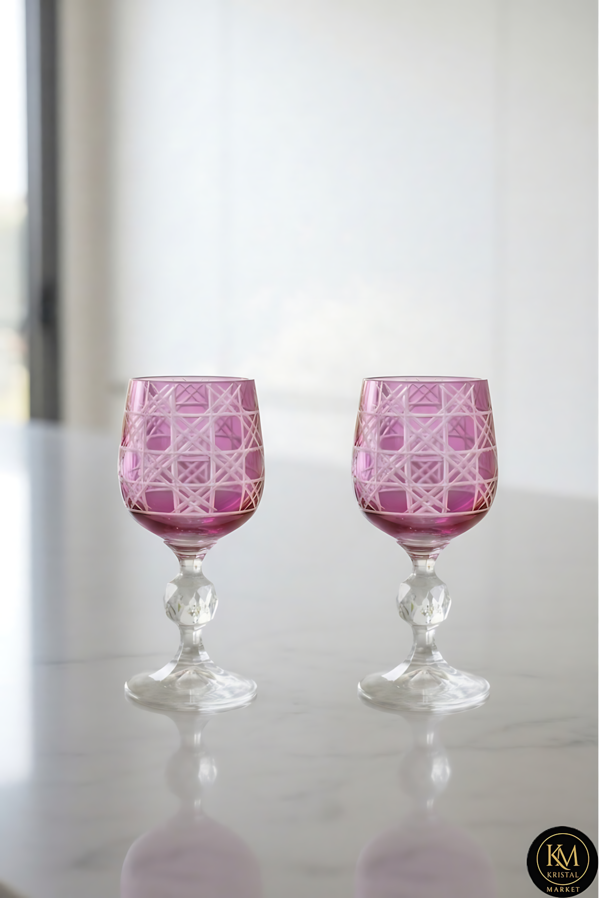 El Yapımı Kristal Dekoratif Bohemia Renkli Lüks Kristal Ayaklı Kadeh Kahve Yanı Su Bardağı 150ml Petek