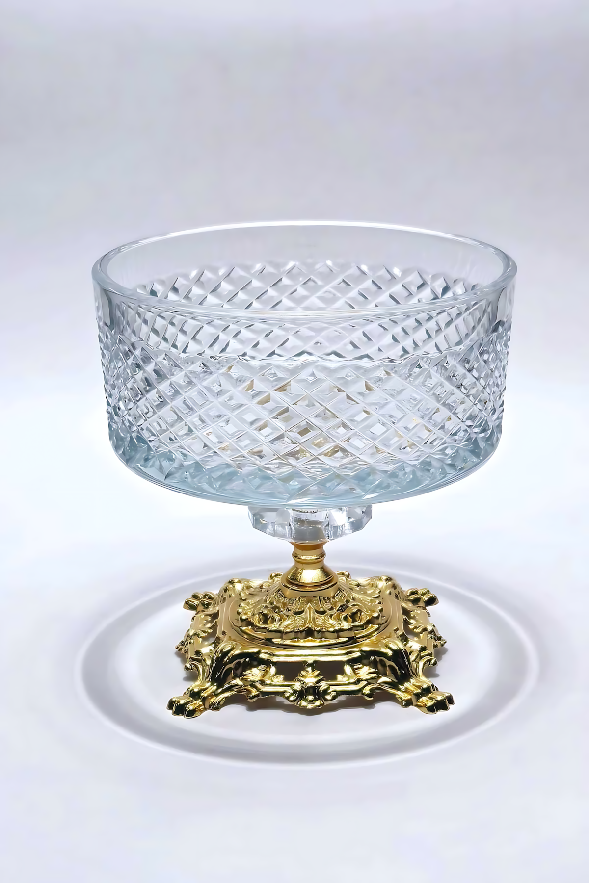El Yapımı Kristal Dekoratif Karizma Desenli 25-19-16 Cm Sunumluk Ayaklı Kase Set 3'lü