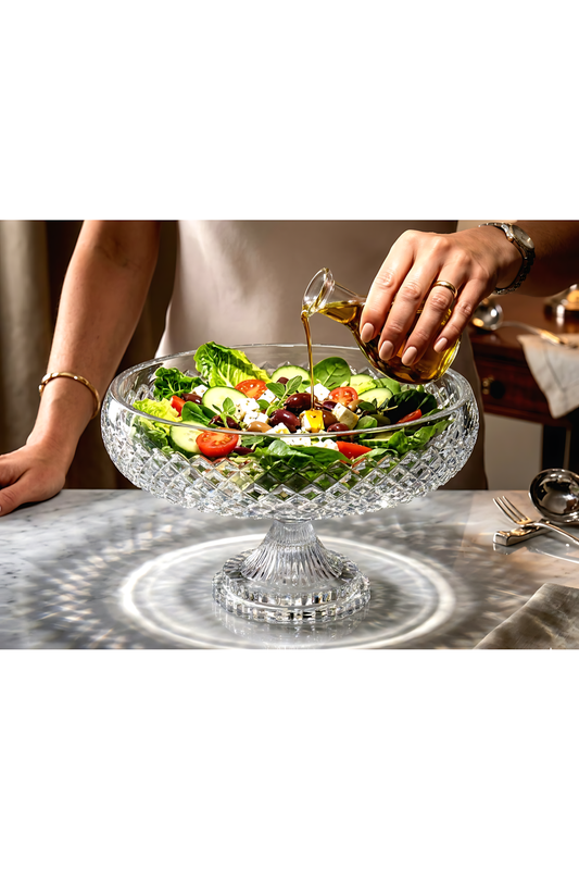 El Yapımı Kristal Dekoratif 28cm Karizma Ayaklı Meyvelik Sunumluk Lüks Kesme Kristal