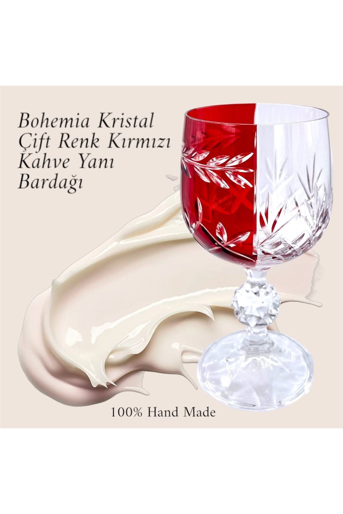 El Yapımı Kristal Dekoratif Bohemia Yeşil Çift Renk Sunumluk Ayaklı Kadeh Kahve Yanı Su Bardağı