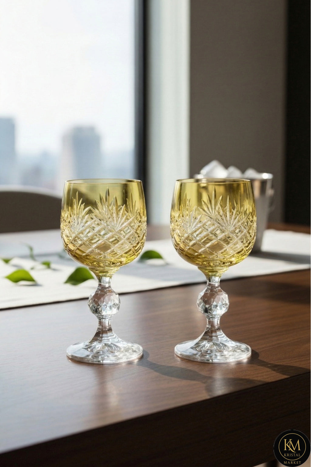 El Yapımı Kristal Dekoratif Bohemia Kristal Püskül Desenli Kristal Ayaklıkahve Yanı Lüks Bardak 150ml