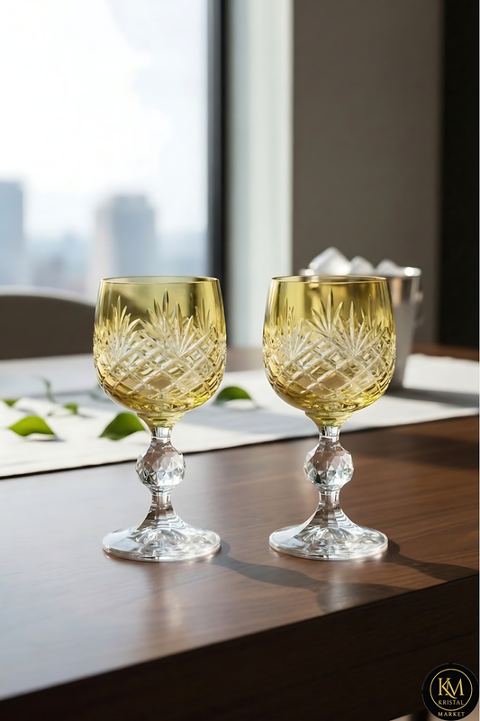 El Yapımı Kristal Dekoratif Bohemia Kristal Püskül Desenli Kristal Ayaklıkahve Yanı Lüks Bardak 150ml