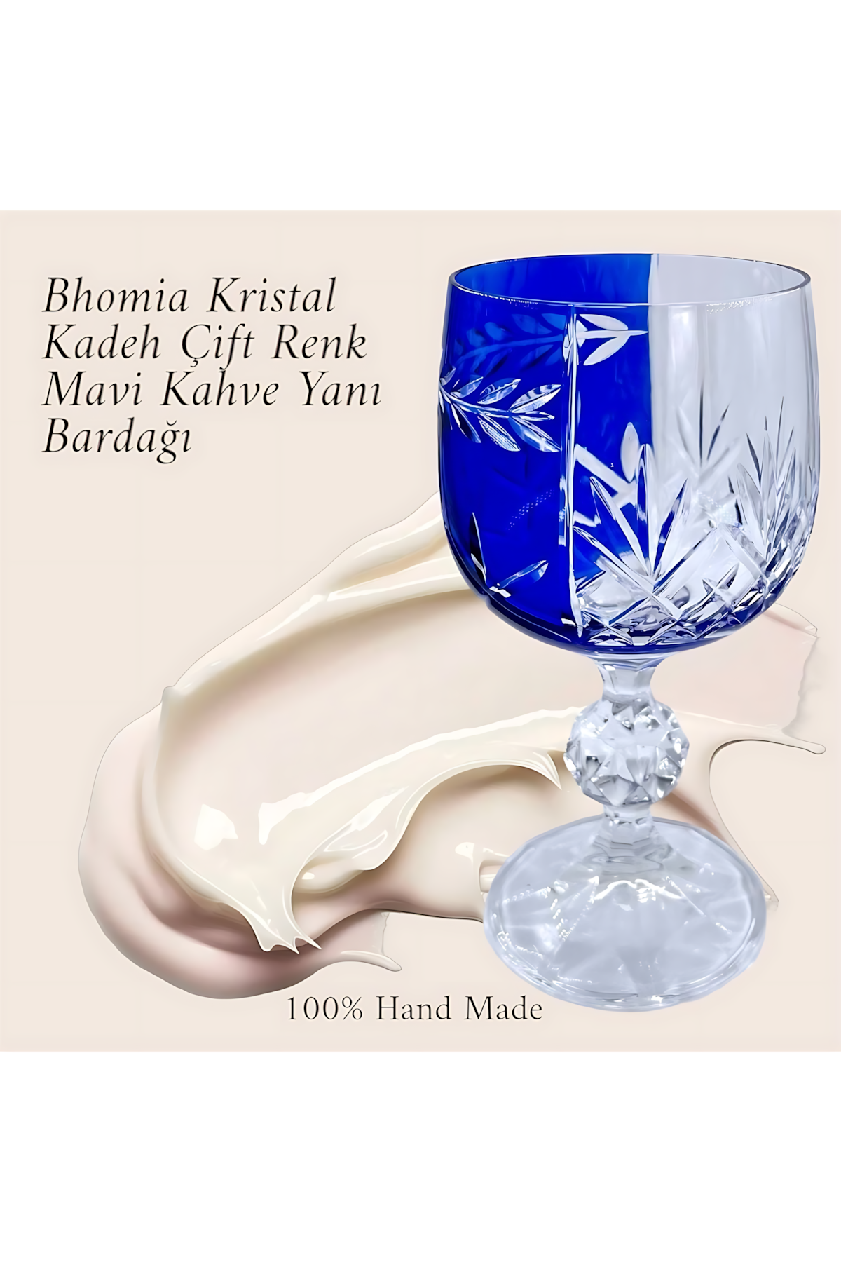 El Yapımı Kristal Dekoratif Bohemia Yeşil Çift Renk Sunumluk Ayaklı Kadeh Kahve Yanı Su Bardağı
