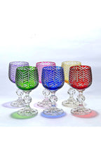 El Yapımı Kristal Dekoratif Bohemia Herringbone Desenli Renk Ayaklı Lüks Kahve Yanı Su Bardağı Set 6'lı