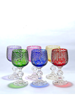 El Yapımı Kristal Dekoratif Bohemia Herringbone Desenli Renk Ayaklı Lüks Kahve Yanı Su Bardağı Set 6'lı
